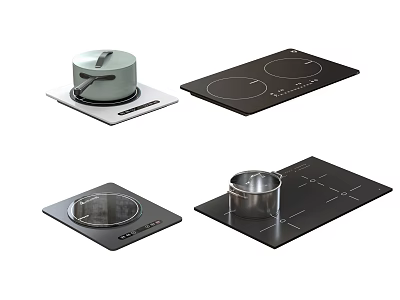 Various Types Of Modern Kitchen Appliances Electric Cooktops With Black Glass And Pots 3d model
