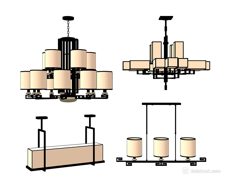Modern Chandeliers Design Collection With Multiple Shades And Linear Styles 3d model