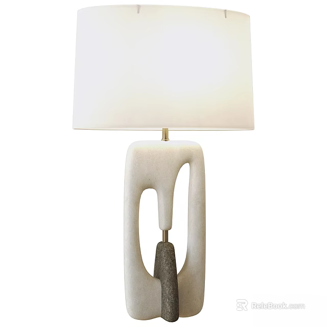 Modern Table Lamp With White Fabric Shade And Unique Geometric Base Design 3d model