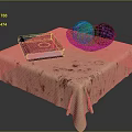 Beige Spotted Tablecloth Coffee Table With Black Book Wooden Bowl And Teal Navy Yarn Balls
