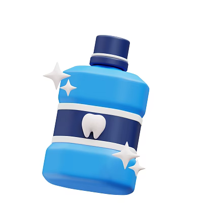 Blue Dental Care Bottle With White Stripe Tooth Icon And Sparkling Stars 3d model
