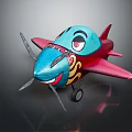 Colorful Toy Airplane With Blue Head Red Wings Cartoon Face And Spiral Propeller