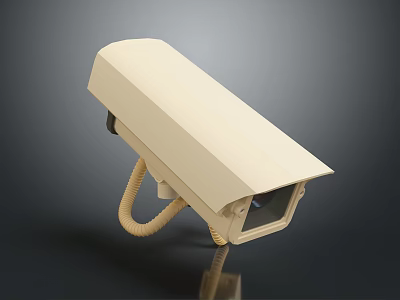 Beige Projection Monitoring Camera With Protective Housing And Connection Cable 3d model
