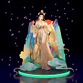 Traditional Chinese Female Figure With Elegant Robe Clouds Stars And Mountain Decorations