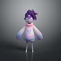 Cute 3D Character With Purple Hair Big Eyes And Pink Gradient Sweater Skull Pattern