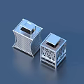 Modern Metallic Cube Shaped Household Items With Grid Design And Wavy Sides 3d model