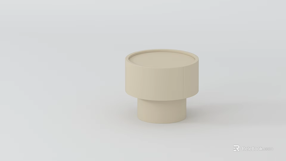 Beige Round Bedside Table With Minimalist Cylindrical Design And Smooth Surface 3d model