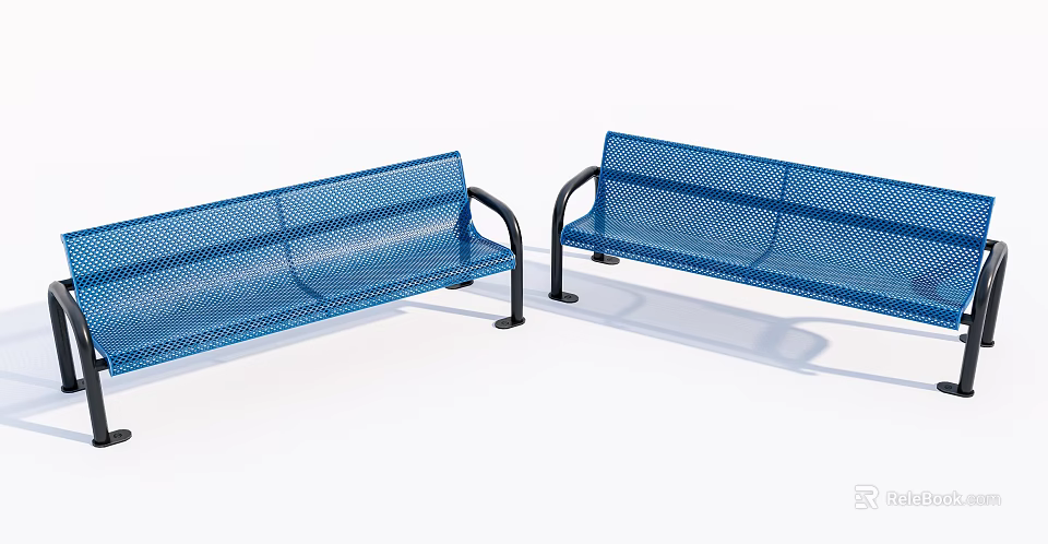 Blue Public Chairs With Metal Mesh Design Black Armrests And Legs For Public Spaces 3d model 