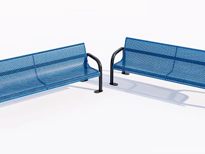 Blue Public Chairs With Metal Mesh Design Black Armrests And Legs For Public Spaces 3d model