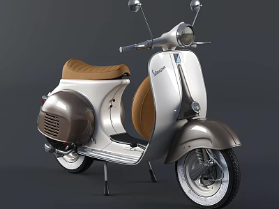 White And Brown Vintage Scooter With Classic Leather Seat And Retro Headlight Design 3d model