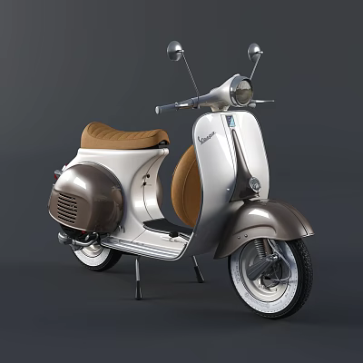 White And Brown Vintage Scooter With Classic Leather Seat And Retro Headlight Design 3d model