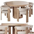 Modern Minimalist Round Wooden Dining Table and Chairs Set with Upholstered Seats and Armrests