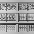 Ornate Wrought Iron Railings With Various Black Metal Decorative Patterns And Designs