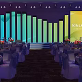 Professional Conference Hall Setup With Themed Stage Seats Banners And Prosperity Theme