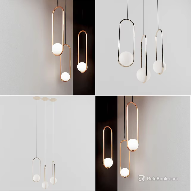 Modern Pendant Lights With Metal Frames And Spherical Bulbs In Various Colors 3d model 