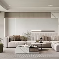 Modern Minimalist Living Room Interior With Beige Sofa Marble Coffee Table And Potted Plant
