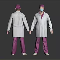 Man In White Coat Pink Pants Pink Cap And Blue Mask Two Angles View