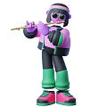 Cartoon Man in Purple Green Outfit Playing Flute With Sunglasses