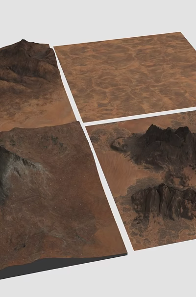 Brown Arid Mountainous Landscape With Textured Terrain And Dry Ground 3d model