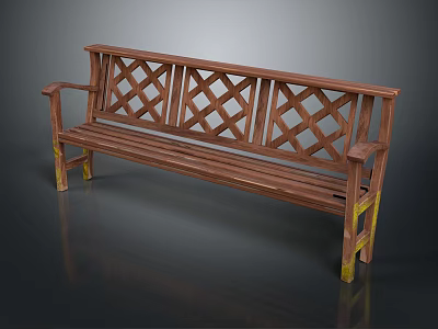 Classic Wooden Outdoor Bench With Lattice Back Design And Yellow Legs For Garden Use 3d model