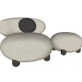 Cozy Beige Single Seater Sofa With Rounded Design Black Cushion And Wooden Legs