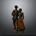 Traditional Clothing Male And Female Figures Standing Together Decorative Sculpture