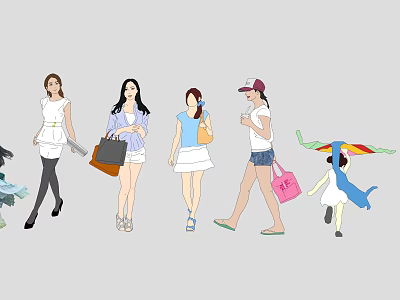 Group of Diverse People Walking Together Wearing Different Outfits Including Adults And Children 3d model