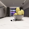 Modern Living And Dining Room With Black Sofa Orange Armchair Large TV City Night View