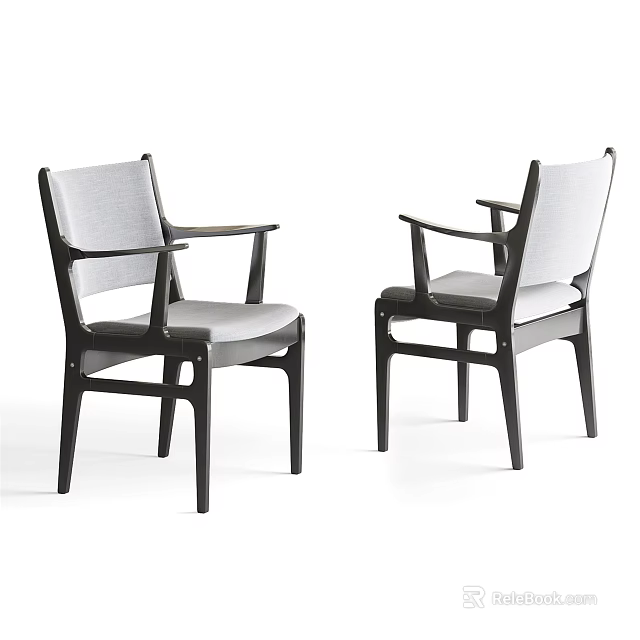 Modern Dining Chairs With Dark Frame Light Gray Upholstered Seat And Armrests 3d model