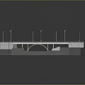 3D Model of Urban Bridge with Road Street Lights Water Channel and Greenery