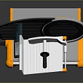 Black Orange And Blue Miter Saw With Transparent Guard And Orange Base