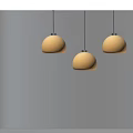 Three Orange Dome Shaped Pendant Lights Hanging Against Gray Background 3d model