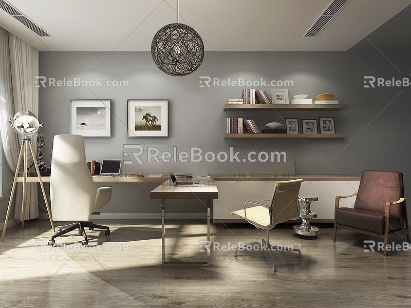 Modern simple desk and chair combination 3d model