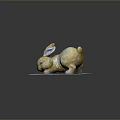 Detailed Yellow Rabbit Sculpture in Crouching Pose on Gray Circular Base 3d model