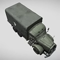 Vintage Dark Green Military Truck with Canvas Covered Cargo Bed Six Wheels and Side Emblem