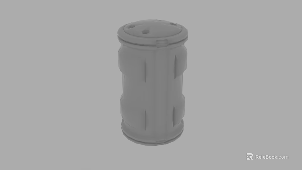 Gray Cylindrical Container 3D Model With Top Holes And Surface Grooves 3d model 