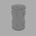 Gray Cylindrical Container 3D Model With Top Holes And Surface Grooves 3d model