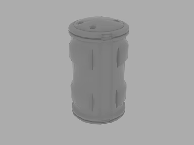 Gray Cylindrical Container 3D Model With Top Holes And Surface Grooves 3d model