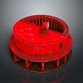 Red Circular Vintage Weapon With Rusty Mechanical Structure And Base Stand 3d model