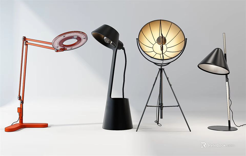 Modern Floor Lamps With Stylish Red Black Designs Tripod Base And Adjustable Shades 3d model 