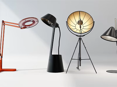 Modern Floor Lamps With Stylish Red Black Designs Tripod Base And Adjustable Shades 3d model