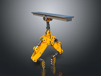 Yellow Industrial Mechanical Gripper With Multiple Arms Claw Structure And Top Flat Plate 3d model
