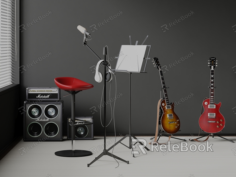 Musical instrument combination sound electric guitar microphone sheet music model