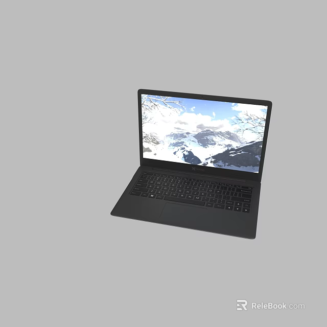 Sleek Black Modern Laptop With Mountain Landscape Screen Display And Portable Design 3d model 