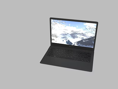 Sleek Black Modern Laptop With Mountain Landscape Screen Display And Portable Design 3d model