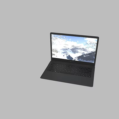Sleek Black Modern Laptop With Mountain Landscape Screen Display And Portable Design 3d model
