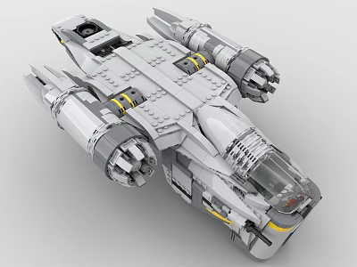 Lego Spaceship Building Blocks Model With Silver Body Yellow Accents And Transparent Cockpit 3d model