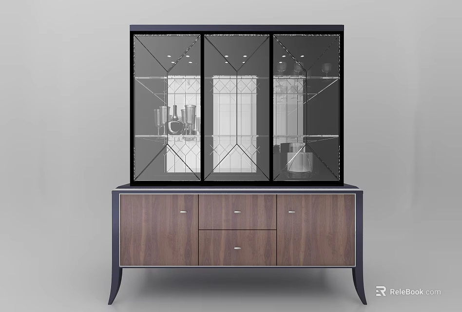 Modern Display Cabinet with Glass Doors Wooden Body and Drawers for Home Decor 3d model 