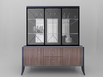 Modern Display Cabinet with Glass Doors Wooden Body and Drawers for Home Decor 3d model