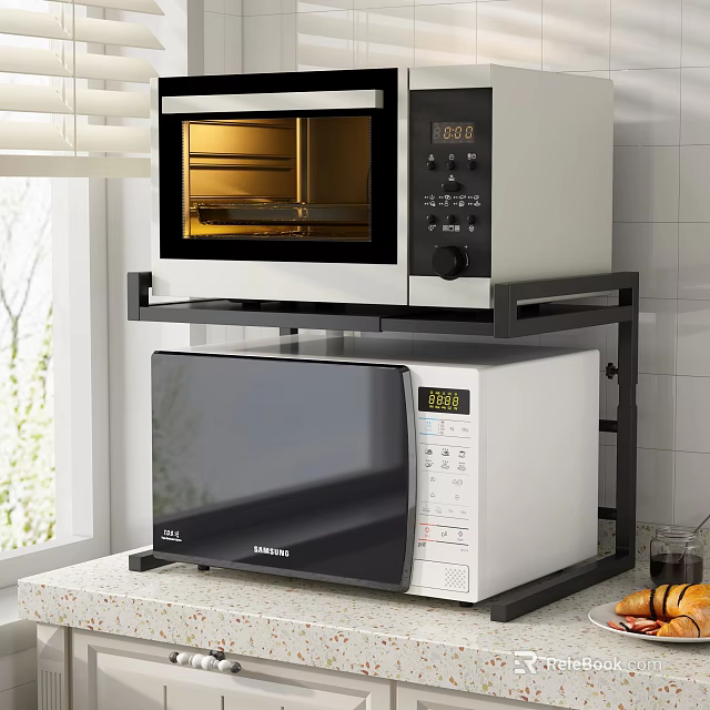 Sturdy Kitchen Shelf Rack with Oven and Microwave for Countertop Storage 3d model 